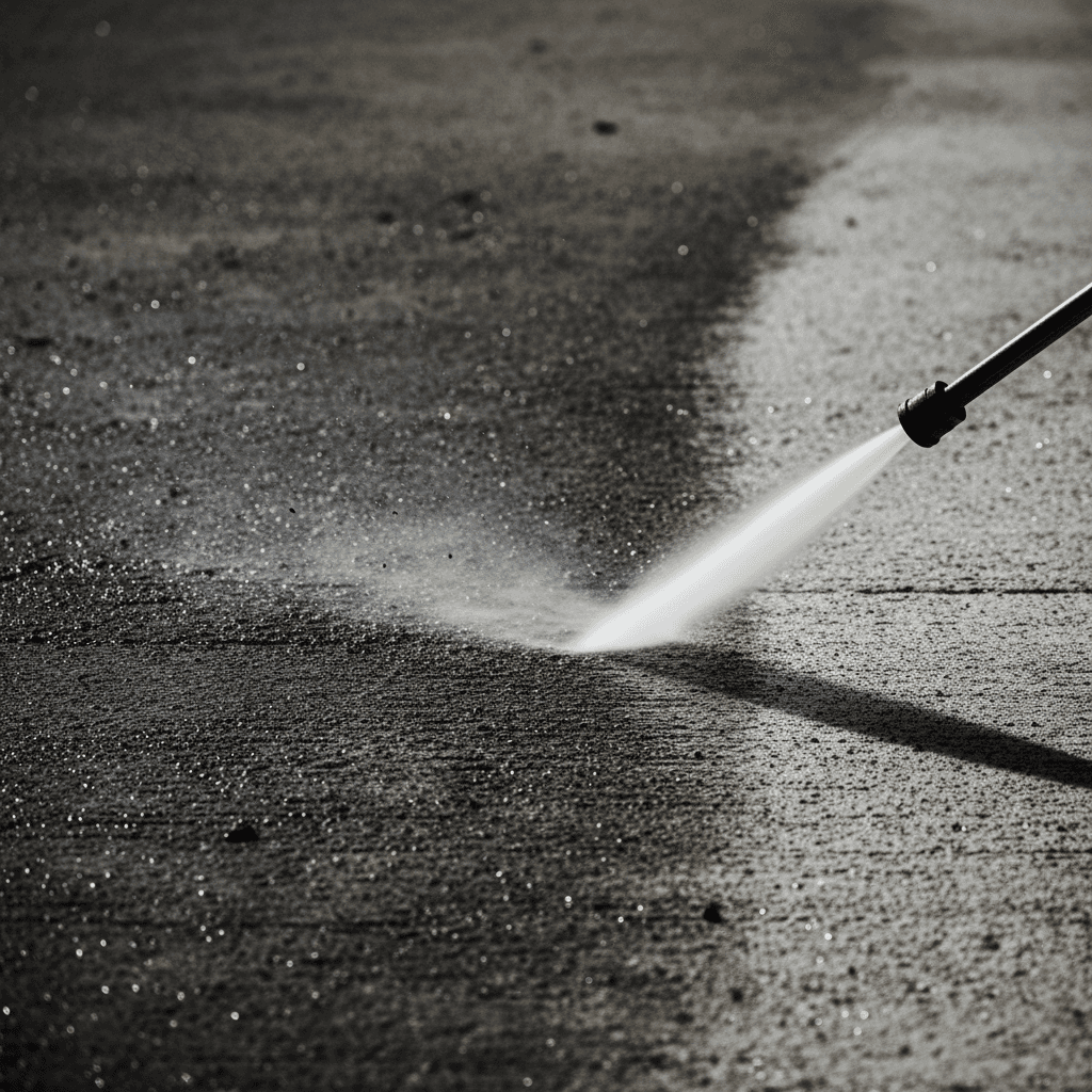 Power washing removing dirt and stains from concrete surface