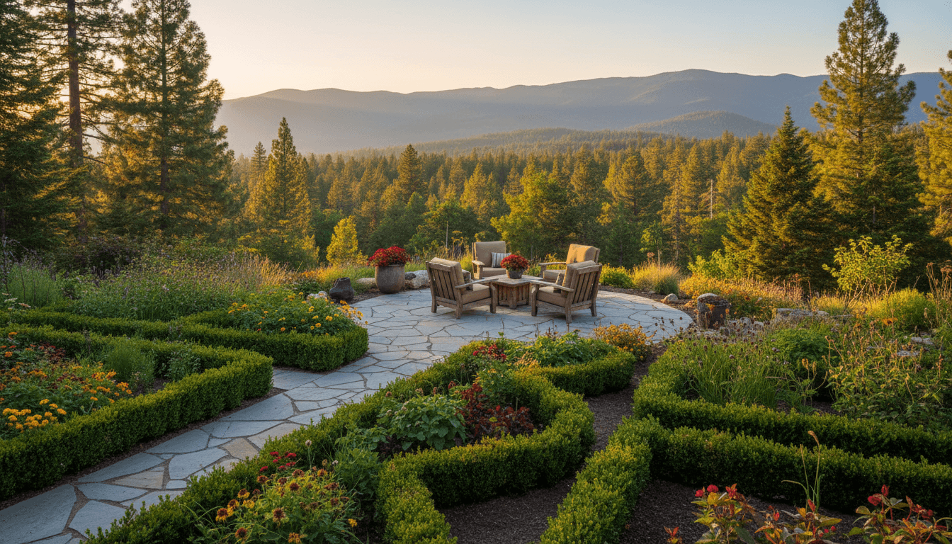 Beautifully maintained backyard with professional landscaping in Lake Arrowhead