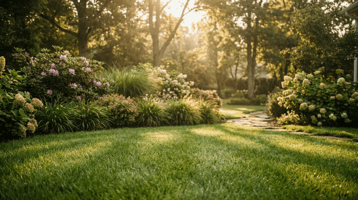 Professional yard care worker maintaining a beautiful residential yard in Lake Arrowhead