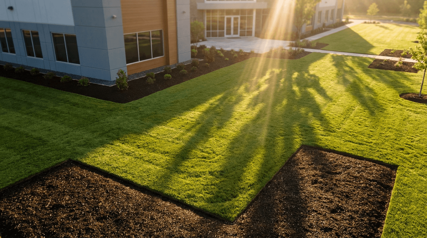 Landscaper using equipment to maintain yard